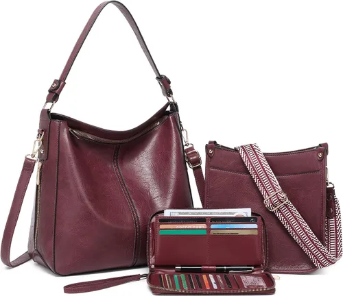 Vista 9 de Carteras para Mujeres 3PCS, Juego de Bolsos Cruzados Bolso Grande de Cuero Carteras de Hombro con Billetera Correas Ajustables para Damas Tote