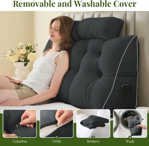 Vista 8 de [Usado] Sasttie Almohada de Cabecero King, Almohada de Cuña para Cabecero de Cama para Sentarse, Almohadas de Soporte de Espalda para Leer, Sentarse