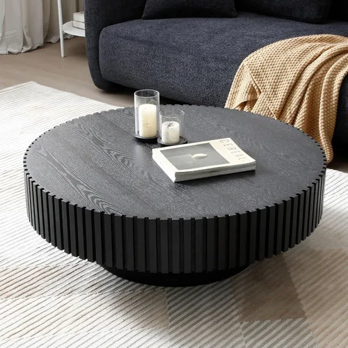 Vista 9 de Mesa de centro redonda acanalada de 31.49 pulgadas para sala de estar, mesa de café moderna de mediados de siglo con pedestal resistente, mesa