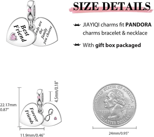 Vista 4 de JIAYIQI Dijes de Madre Hermana Hija Esposa que se Ajustan a Pulseras de Dijes y Collares con Dijes de Doble Corazón de Amor Cuentas de Plata de Ley