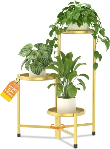 Vista 13 de LASZOLA Soporte plegable para plantas de interior de 7 niveles para múltiples macetas grandes, estante ajustable alto y resistente con bandeja de 10