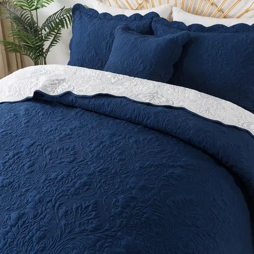 Vista 61 de HoneiLife Juego de ropa de cama tamaño Queen, juego de edredón de microfibra para cama Queen, colchas ligeras de 3 piezas, edredones reversibles