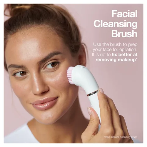 Vista 6 de Braun Depiladora SE5-895, dispositivo de depilación, depiladora para mujeres, incluye afeitadora y cepillo exfoliante de limpieza facial