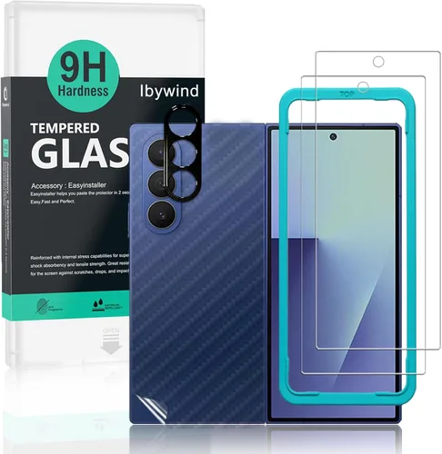 Vista 7 de Ibywind Protector de pantalla para Samsung Galaxy Z Fold4 5G (6.2 pulgadas), paquete de 2 + 1 protector de lente de cámara + 1 película trasera
