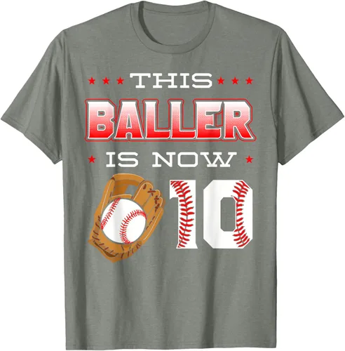 Vista 34 de This Baller Is Now 10 - Camiseta de béisbol para fiesta temática de cumpleaños número 10, Negro