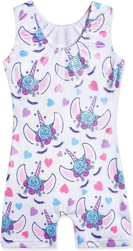 Vista 55 de HOZIY Leotardos de gimnasia para niñas, trajes de ciclismo con patrón adorable brillante