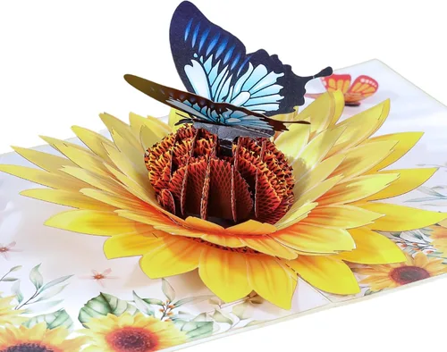 Vista 8 de Tarjeta de flores desplegables, tarjeta de felicitación, tarjeta desplegable 3D de mariposa y peonía rosa de 6 x 8 pulgadas, para el día