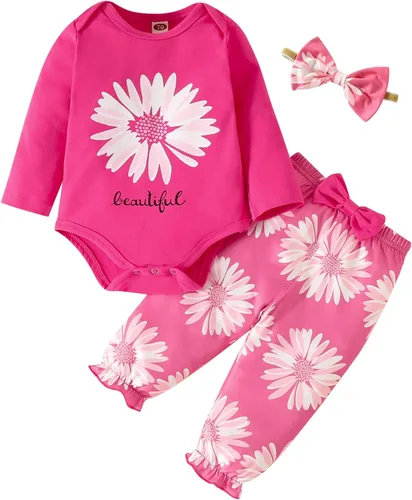 Vista 11 de Fullfamous Conjunto de mameluco y pantalón de 3 piezas con volantes de manga larga para bebé niña christmas 1