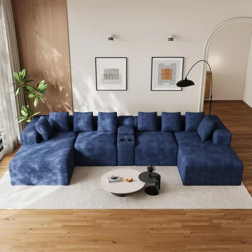 Vista 10 de Sofás seccionales en forma de U de gran tamaño de 131 pulgadas para sala de estar, cómodo sofá modular de pana esponjosa beige sin hueso, sofá