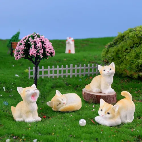 Vista 4 de Exasinine 18 figuras de gato en miniatura, modelo de animales de mini gatitos para jardín de hadas, paisaje de musgo, manualidades de terrario