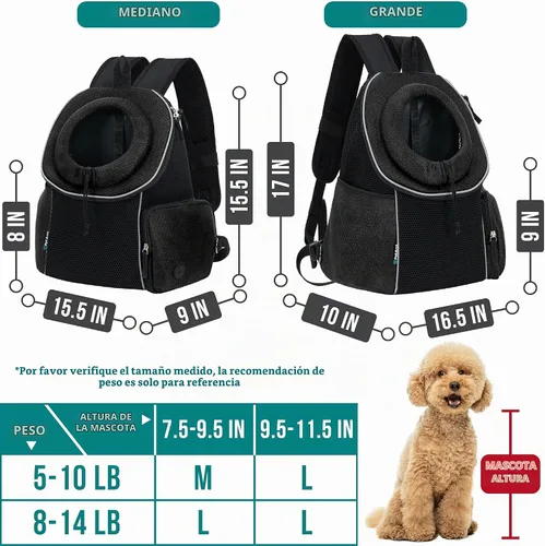 Vista 2 de PetAmi Dog Carrier Backpack, Hands Free Front Pet Carrier, 10 lbs, Black Negro