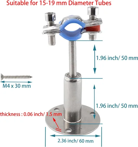 Vista 2 de Soporte de tubo de montaje en pared de acero inoxidable 304, abrazadera de tubo ajustable, soporte de correa de tubo de soporte fijo para tubos