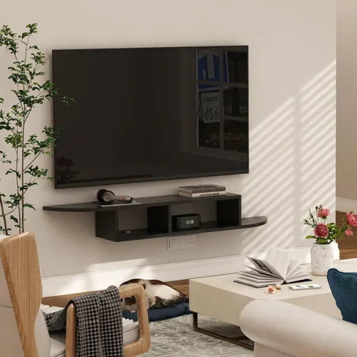 Vista 2 de GHC Soporte de TV flotante, centro de entretenimiento montado en la pared y estante de gabinete, consola de TV con almacenamiento, consola Negro