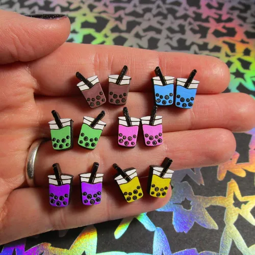 Vista 3 de Pick Color - Lindos pendientes de botón de taza de bebida de té de burbujas de Boba