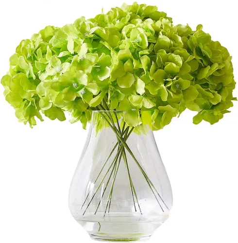 Vista 24 de Flores de hortensias artificiales rosa polvoriento, 10 cabezas de flores de seda de hortensia falsas para centros de mesa de boda, ramos de 10