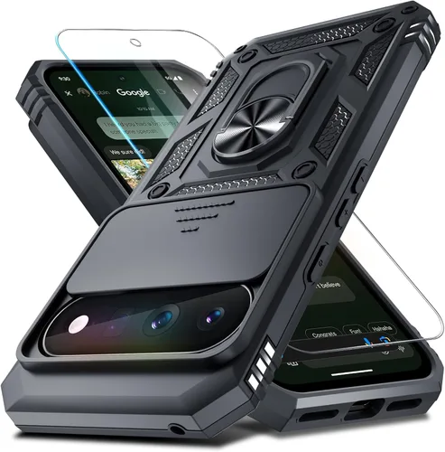 Vista 50 de Funda Janmitta Compatible con Google Pixel 9/9 Pro con cubierta deslizante para lente de cámara incorporada + protector de pantalla + soporte