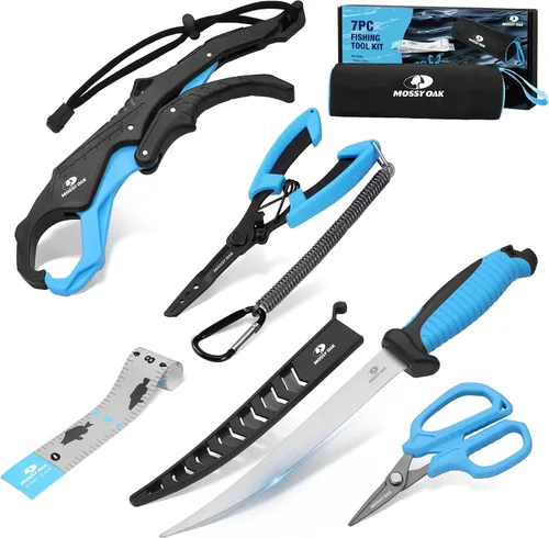 Vista 12 de Mossy Oak Fishing Tools Kit- Fishing Plier, Fish Lip Gripper, Multifunctional Fishing Hook Remover with Lanyards Sheath, Saltwater Resistant Fishing