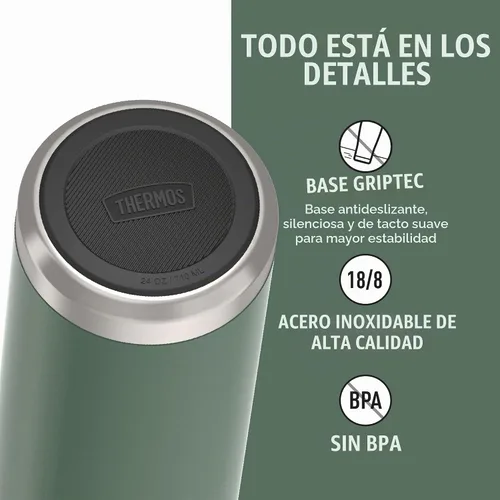Vista 4 de THERMOS ICON SERIES, botella de agua de acero inoxidable con boquilla, 24 onzas, color verde alpino, botella de agua aislada al vacío con tapa