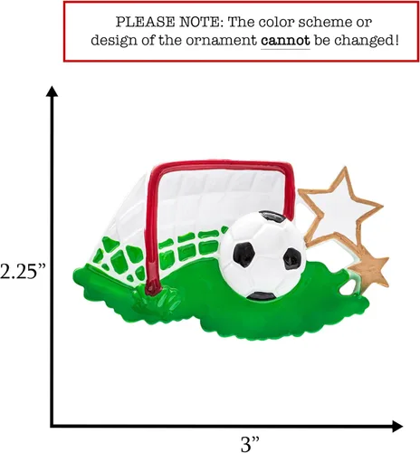 Vista 2 de Adorno Navideño Personalizado de Fútbol 2025 Pelota de Fútbol con Estrellas Doradas, Césped y Red de Portería para Árbol de Navidad - Regalo