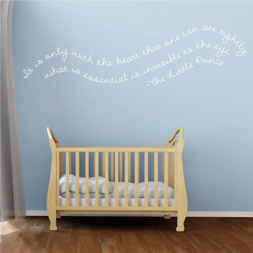 Vista 7 de Calcomanía de pared para cuarto de bebé, con texto en inglés "IT Is Only With The Heart", decoración de pared de vinilo con el principito