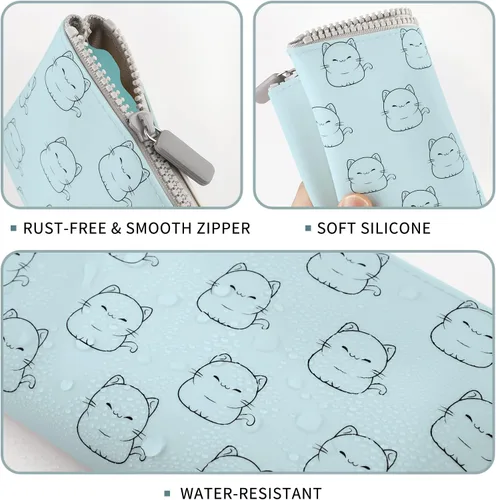 Vista 2 de Manmihealth Bonita bolsa de maquillaje de silicona para gatos, bolsas de cosméticos para mujeres, soporte para brochas de maquillaje de viaje, bolsa