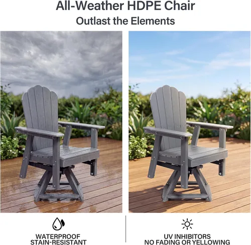 Vista 6 de Outdoor Glider Chair, 360° Swivel HDPE Adirondack Rocker Lounge Chair, Gray Gris