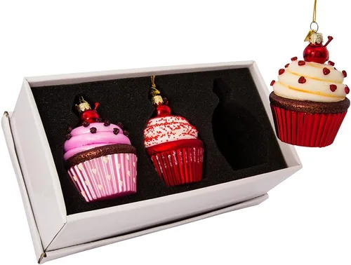 Vista 4 de Kurt Adler - Juego de adornos de 3.65 pulgadas para cupcakes de cristal de 3.65 pulgadas