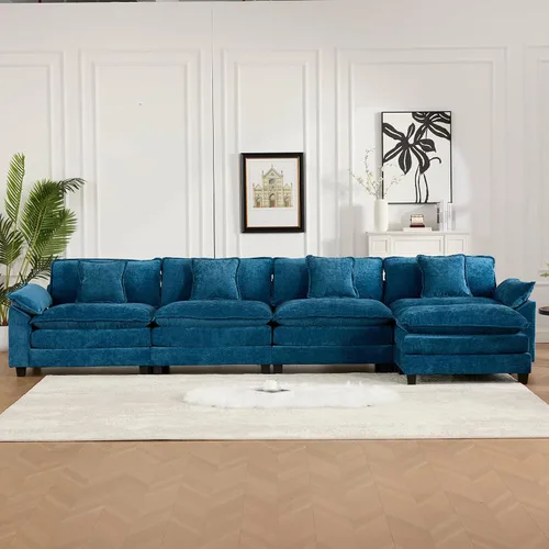 Vista 63 de Sofá seccional modular, sofá seccional en forma de L de 76.7 pulgadas con otomana móvil, cómodo loveseat de chenilla nube con reposabrazos