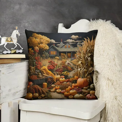 Vista 12 de Funda de almohada de paisaje, campo, otoño, otoño, tamaño estándar, otoño, día de Acción de Gracias, cuadrada, suave, doble cara, impresión, funda