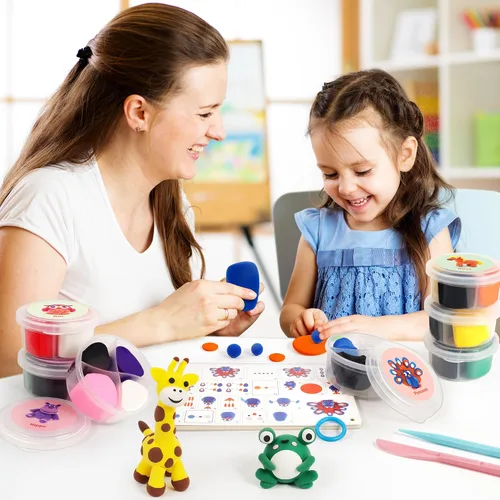 Vista 6 de Kit de arcilla de secado al aire para niños, 12 animales de arcilla para modelar con tarjetas tutoriales y video, 8 herramientas de escultura