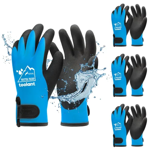 Vista 16 de Guantes impermeables para hombres y mujeres, guantes para congelador con agarre, doble recubrimiento de nitrilo para repelente extremo al aceite