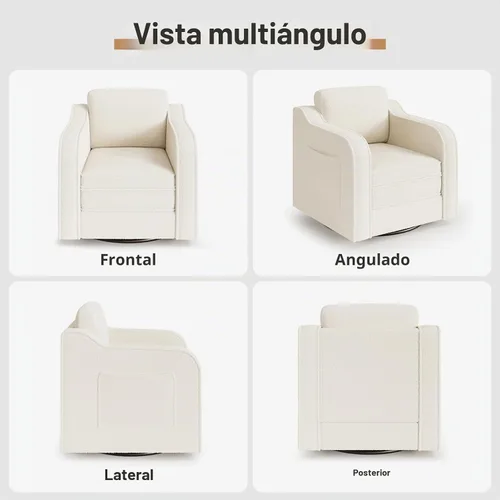 Vista 8 de FiveWillowise Silla giratoria decorativa para sala de estar, sillón tapizado de 30 pulgadas en barril, cómodo sillón moderno individual para Blanco