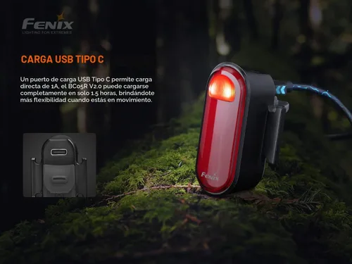 Vista 5 de Fenix BC05R V2 USB-C - Luz trasera roja para bicicleta con cable de carga EdisonBright tipo C