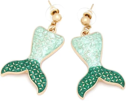 Vista 5 de Aretes colgantes con cola de sirena para mujeres y niñas, esmaltados, océano, mar, pescado, delfín, ballena, cola de animal, aretes de gota, joyería