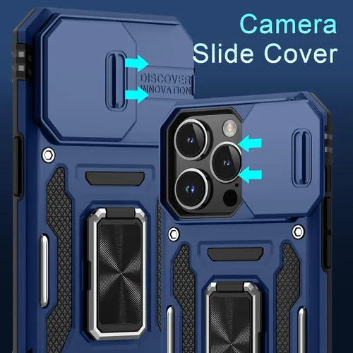 Vista 293 de DEERLAMN Funda para iPhone Xs Max con funda deslizante para cámara + protector de pantalla, soporte giratorio de anillo de grado militar a prueba