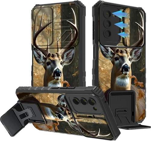 Vista 145 de Funda para Samsung Galaxy A13 5G/4G/A04S, Galaxy A13 5G con cubierta de cámara deslizante, funda de doble capa integrada con función atril