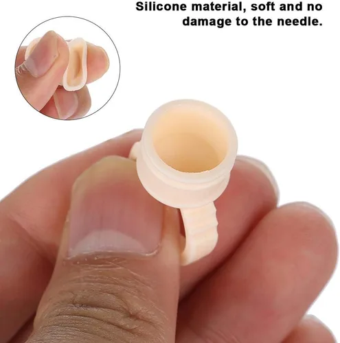 Vista 9 de 100 piezas de anillo de tatuaje de cejas de silicona microblading pigmento dedo pegamento titular para maquillaje de pestañas, herramientas