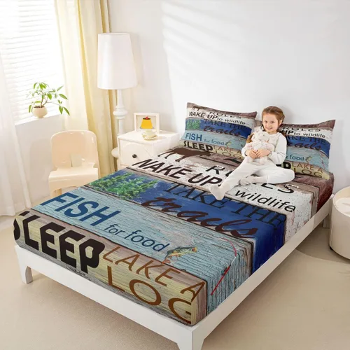 Vista 15 de Erosebridal Fishing Fitted Sheet Twin for Boys, Big Pike Fish Black Bed Sheets for Rustic Farmhouse Lake House Decor, Fishing Bedding Set Marine
