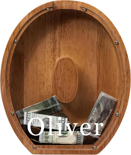 Vista 100 de Alcancía para niños y niñas, alcancía de madera con letra grande del alfabeto con inicial A, banco de monedas, regalos divertidos para cumpleaños