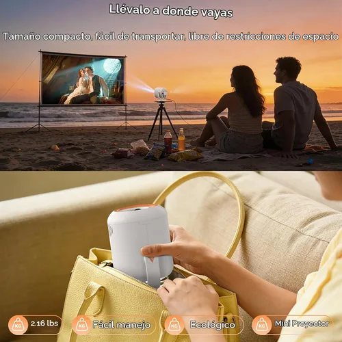 Vista 5 de Mini proyector 1080P Proyector portátil inteligente Blanco