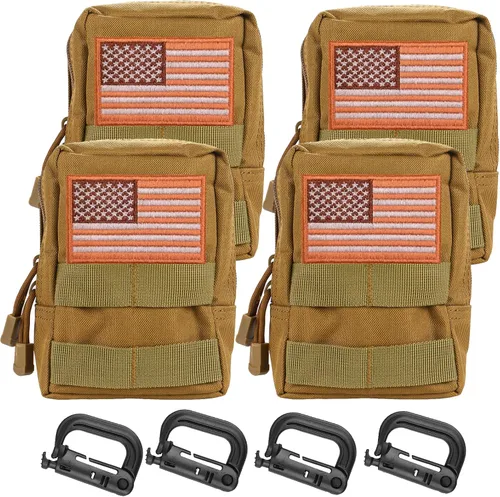 Vista 7 de Paquete de 4 bolsas Molle Tactical Utility EDC Bolsas pequeñas con 4 parches desmontables y 4 clips de anillo en D