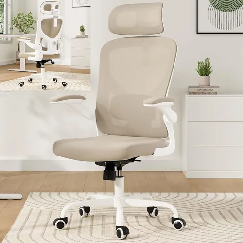 Vista 9 de Sillas de oficina ergonómicas de malla con soporte lumbar y reposacabezas ajustable, cómoda silla de escritorio para computadora con respaldo alto