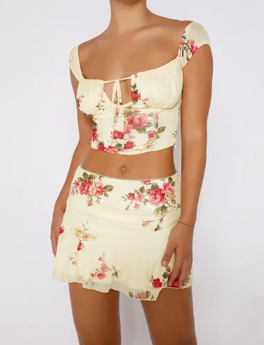 Vista 5 de Conjunto de minifalda sexy para mujer, con hombros descubiertos, top corto, corte bajo, entallado, fruncido, falda corta, traje Y2K, 2 piezas