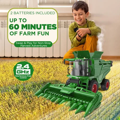 Vista 4 de Uarzt - Tractor cosechador con control remoto, juguete de tractor RC con cabezal de maíz, juguetes de tractor RC para niños de 3 años en adelante