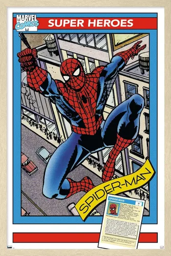 Vista 7 de Trends International Marvel Trading Cards - Póster de pared de Spider-Man, 14.725 x 22.375 pulgadas, versión enmarcada de madera de granero
