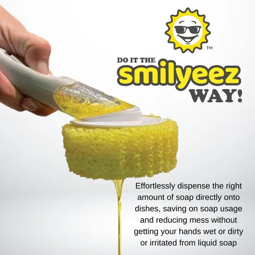 Vista 5 de El mango sonriente original con dispensador de jabón para esponja Scrub Daddy (Reg. TM) y esponja Scrub Moji (negro)
