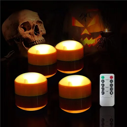 Vista 10 de Farol de calabaza LED de Halloween con control remoto y temporizador, vela eléctrica parpadeante de plástico realista brillante sin llama