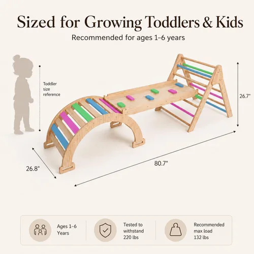 Vista 7 de Avenlur Hazel - Juego de triángulos Pikler 5 en 1, juguetes de escalada para interiores Montessori Climbing Set & Indoor Playground: Triangle