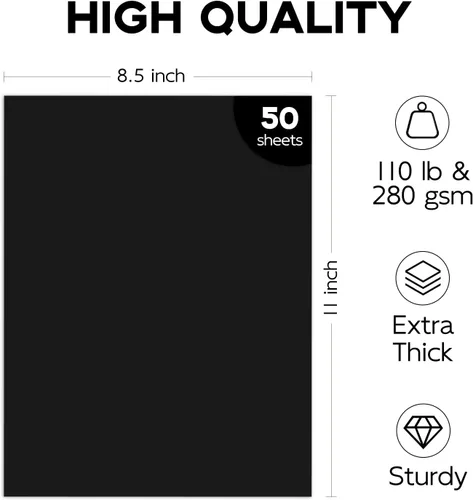 Vista 2 de Papel de construcción de Halloween pesado negro de 110 libras, 100 hojas de papel de cartulina negra gruesa para invitaciones, menús, álbumes
