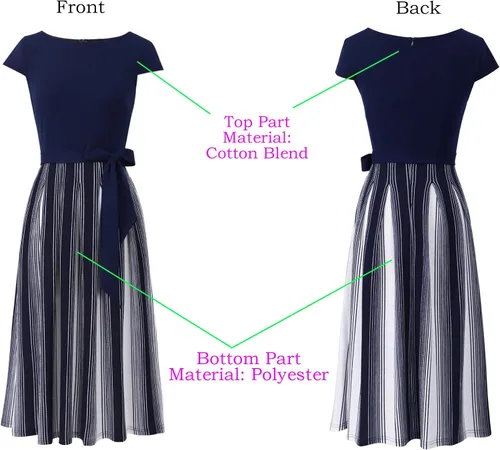 Vista 3 de VFSHOW Elegante vestido midi acampanado con bolsillos de retazos y cinturón, plisado, para trabajo, oficina, negocios, fiesta, acampanado, para mujer